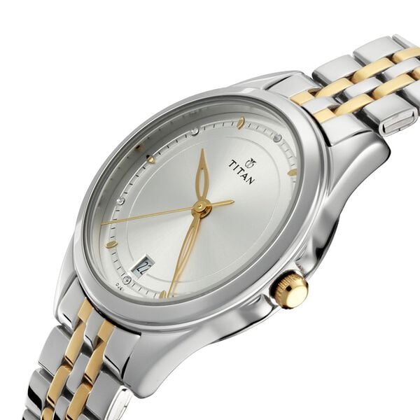 Titan NS17742565BM01P Bandhan Couple Quartz Analog Watch Set with Silver Dial & Two-Tone Stainless Steel Strap