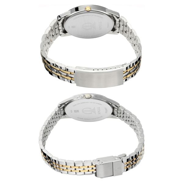 Titan NS17742565BM01P Bandhan Couple Quartz Analog Watch Set with Silver Dial & Two-Tone Stainless Steel Strap