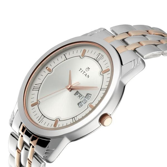 Titan 17742565KM01 Bandhan Couple Silver-Dial Analog Watch Set with Two-Tone Stainless Steel Strap