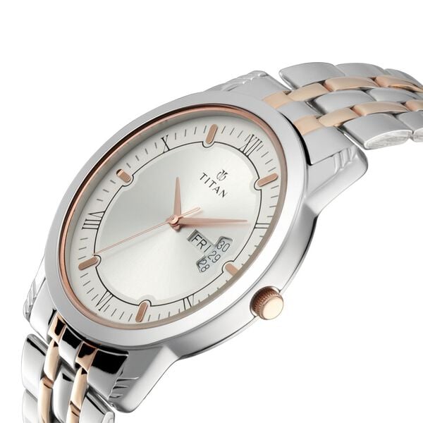 Titan 17742565KM01 Bandhan Couple Silver-Dial Analog Watch Set with Two-Tone Stainless Steel Strap