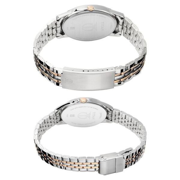 Titan– 17742565KM01P Bandhan Quartz Analog Couple Watch Set with Silver Dial & Two-Tone Stainless Steel Straps