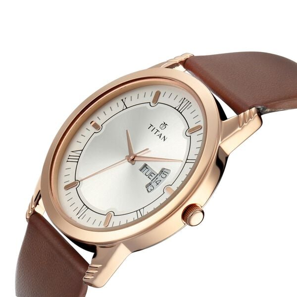 Titan 17742565WL01 Brown Leather Strap Round Dial Couple Analog Watch Set