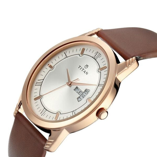 Titan 17742565WL01 Brown Leather Strap Round Dial Couple Analog Watch Set