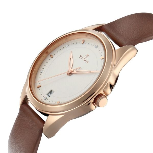 Titan NS17742565WL01P Bandhan Quartz Analog Couple Watch Set with Silver Dial & Brown Leather Strap