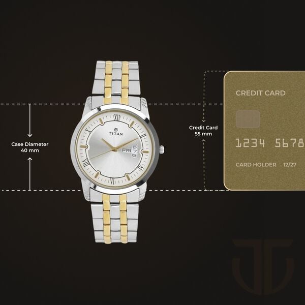 Titan 1774BM01 Men’s Analog Watch | Silver Dial Two-Tone Stainless Steel Strap | Quartz Day-Date Watch