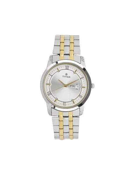 Titan 1774BM01 Men’s Analog Watch | Silver Dial Two-Tone Stainless Steel Strap | Quartz Day-Date Watch