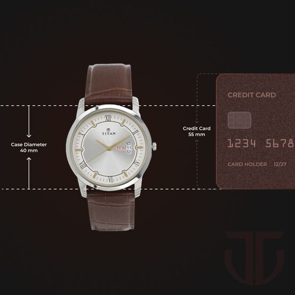 Titan 1774SL01 Men’s Analog Watch | Silver Dial & Brown Leather Strap | Quartz Day-Date Wrist Watch