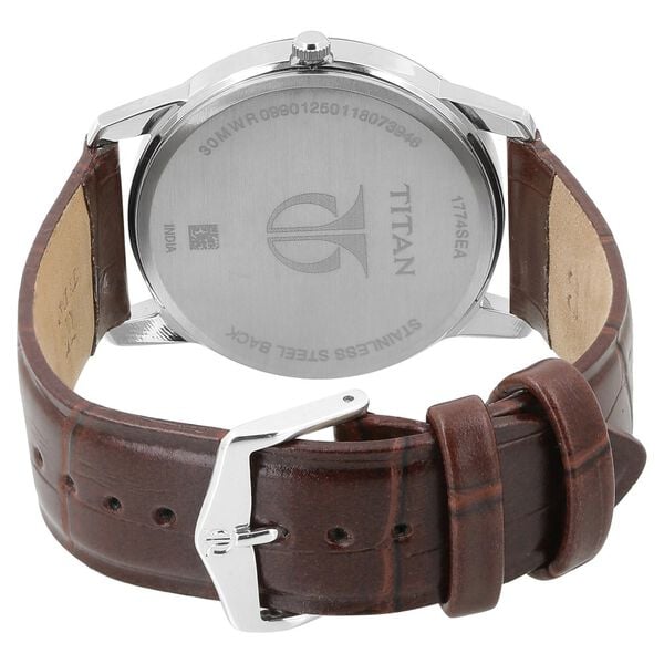 Titan 1774SL01 Men’s Analog Watch | Silver Dial & Brown Leather Strap | Quartz Day-Date Wrist Watch