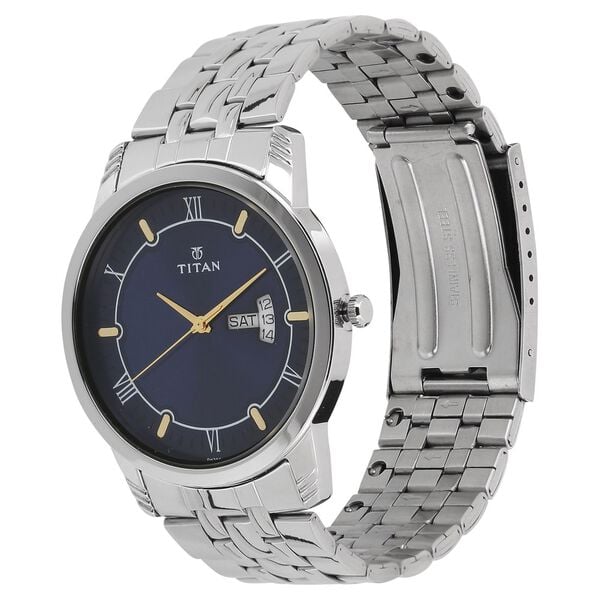 Titan 1774SM01 Men’s Analog Watch | Blue Dial Stainless Steel Bracelet | Quartz Day-Date Watch