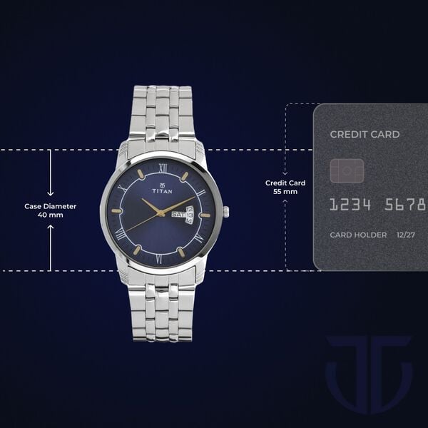 Titan 1774SM01 Men’s Analog Watch | Blue Dial Stainless Steel Bracelet | Quartz Day-Date Watch