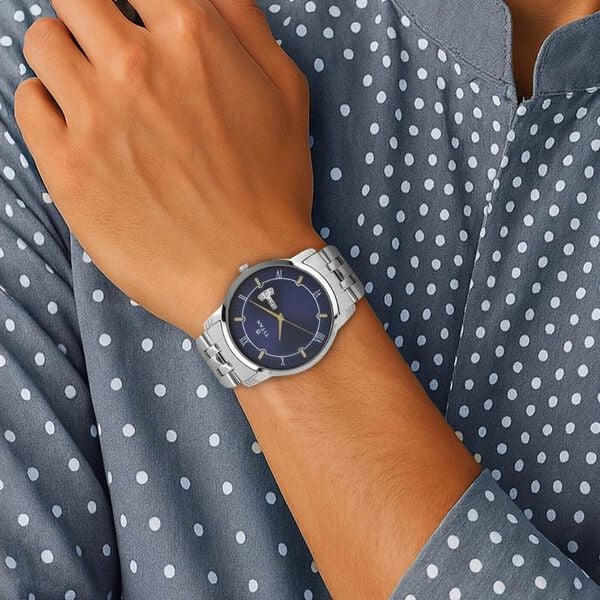 Titan 1774SM01 Men’s Analog Watch | Blue Dial Stainless Steel Bracelet | Quartz Day-Date Watch