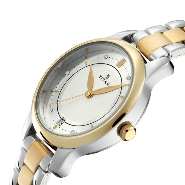 Titan 17752481BM01 Unisex Couple’s Silver Dial Quartz Analog Round Two-Tone Stainless Steel Watch Set