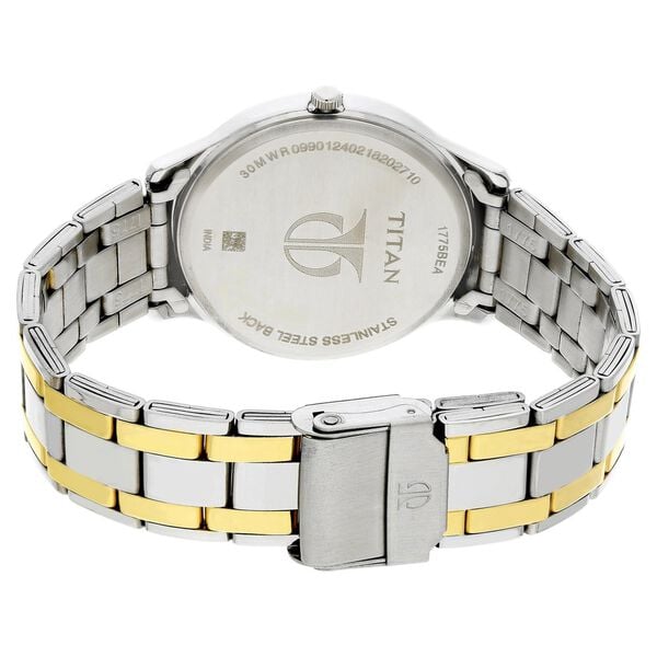 Titan 1775BM01 Men’s Analog Watch | Silver Dial Two‑Tone Stainless Steel Bracelet | Quartz Date Watch