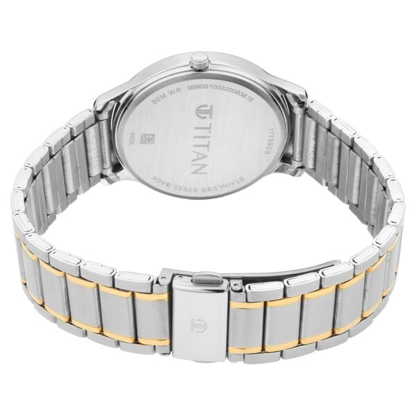 Titan 1775BM02 Men's Analog Watch | White Dial Two‑Tone Stainless Steel Bracelet | Quartz Day‑Date Watch