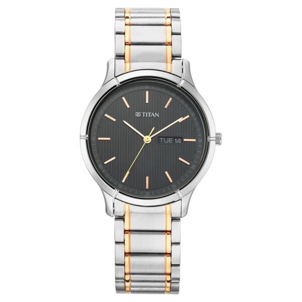 Titan 1775KM01 Lagan Quartz Analog Black Dial 40 mm Metal Case Two‑Tone Stainless Steel Bracelet Men Watch