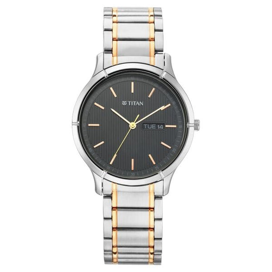 Titan 1775KM01 Lagan Quartz Analog Black Dial 40 mm Metal Case Two‑Tone Stainless Steel Bracelet Men Watch