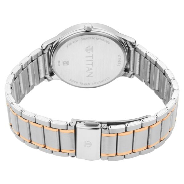 Titan 1775KM01 Lagan Quartz Analog Black Dial 40 mm Metal Case Two‑Tone Stainless Steel Bracelet Men Watch