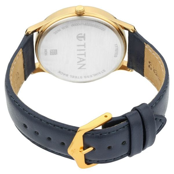 Titan 1775YL02 Blue Dial Analog Watch for Men – Black Leather Strap, Quartz Movement