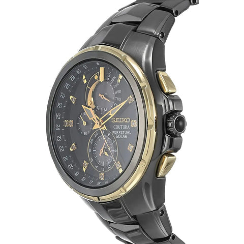 Seiko SSC573P1 Men Solar Black Dial Stainless Steel Coutura Chronograph Watch