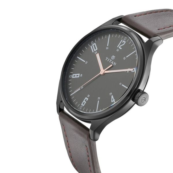 Titan NS1802NL01 Men’s Quartz Analog Watch with Black Dial & Brown Leather Strap