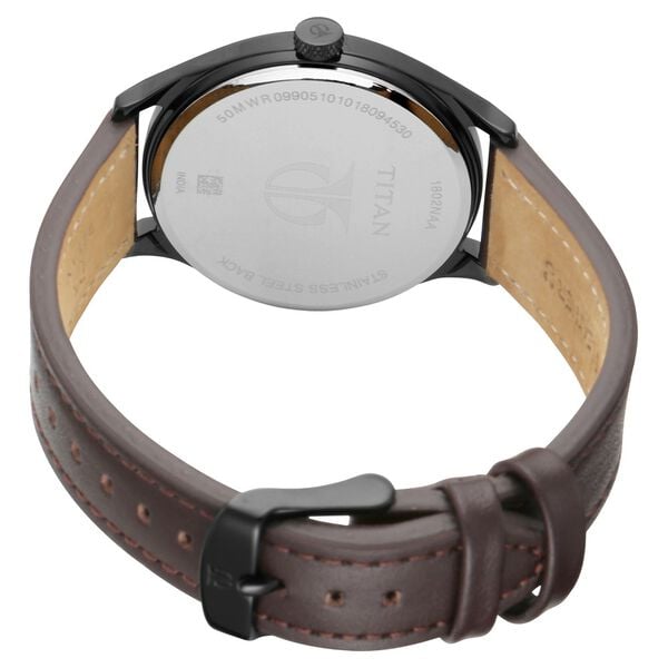 Titan Men's Neo IV Analog Watch 1802NL01 Men’s Black Dial Brown Leather Strap Quartz Analog Watch – Round Metal Case, Mineral Glass, 50 m Water‑Resistant