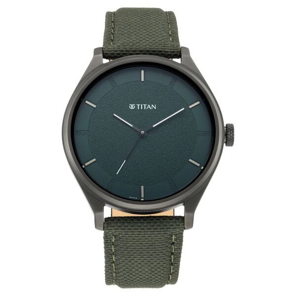 Titan 1802NL02 Men’s Green Dial Green Leather Strap Quartz Analog Watch – Round Metal Case, Mineral Glass