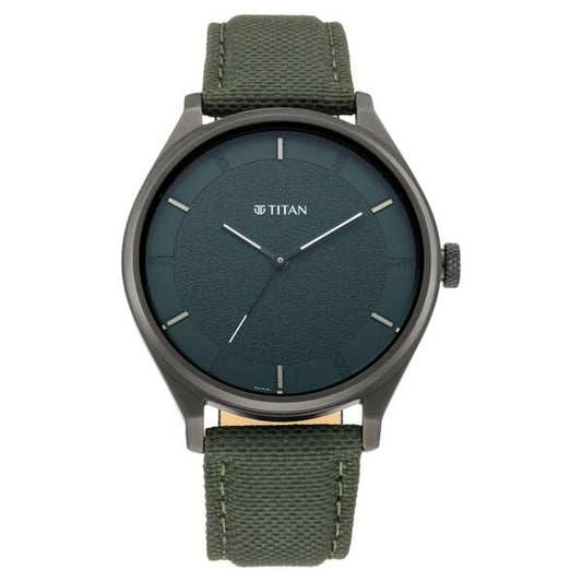 Titan 1802NL02 Men’s Green Dial Green Leather Strap Quartz Analog Watch – Round Metal Case, Mineral Glass