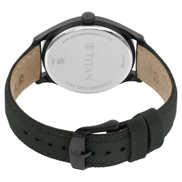 Titan 1802NL02 Men’s Green Dial Green Leather Strap Quartz Analog Watch – Round Metal Case, Mineral Glass