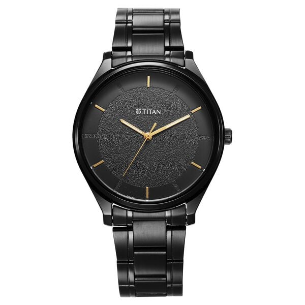 Titan 1802NM01 Men’s Black-Dial Analog Watch with Black Stainless Steel Strap