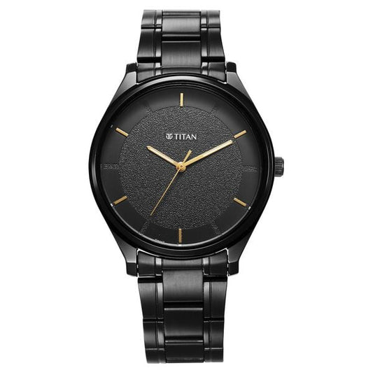 Titan 1802NM01 Men’s Black-Dial Analog Watch with Black Stainless Steel Strap