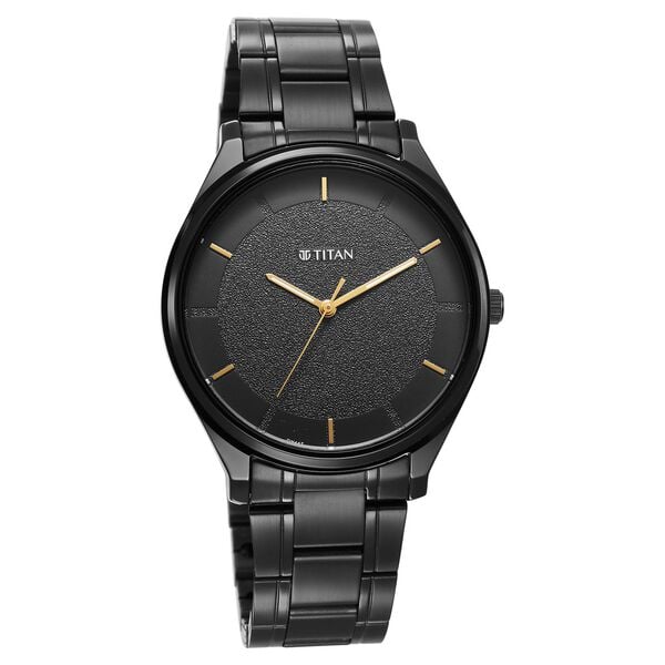 Titan 1802NM01 Men’s Black-Dial Analog Watch with Black Stainless Steel Strap