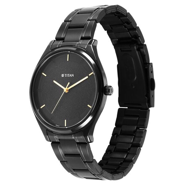 Titan 1802NM01 Men’s Black-Dial Analog Watch with Black Stainless Steel Strap