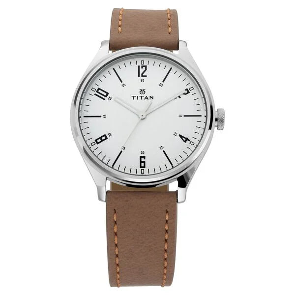 Titan 1802SL01 Men’s Silver-Dial Analog Watch with Brown Leather Strap