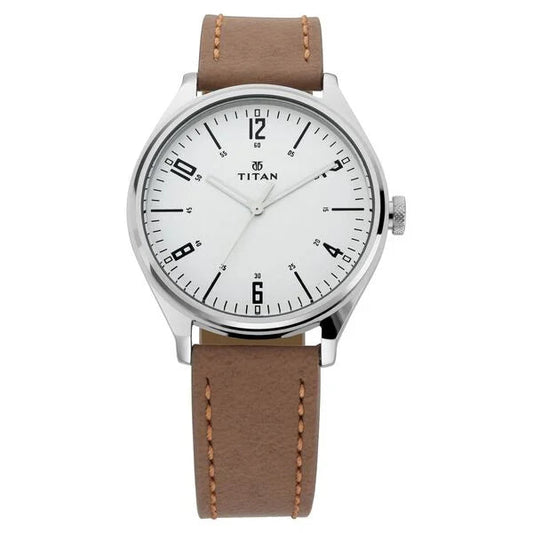 Titan 1802SL01 Men’s Silver-Dial Analog Watch with Brown Leather Strap