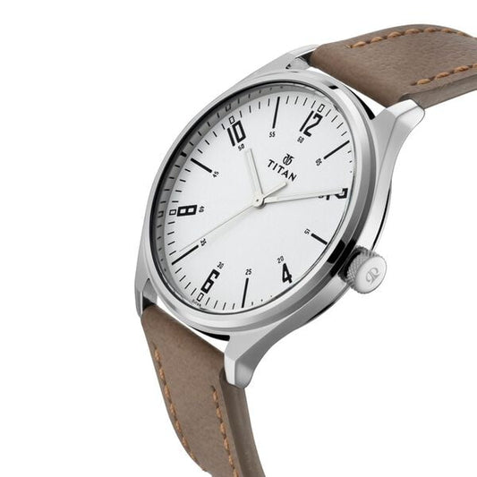 Titan 1802SL01 Men’s Silver-Dial Analog Watch with Brown Leather Strap