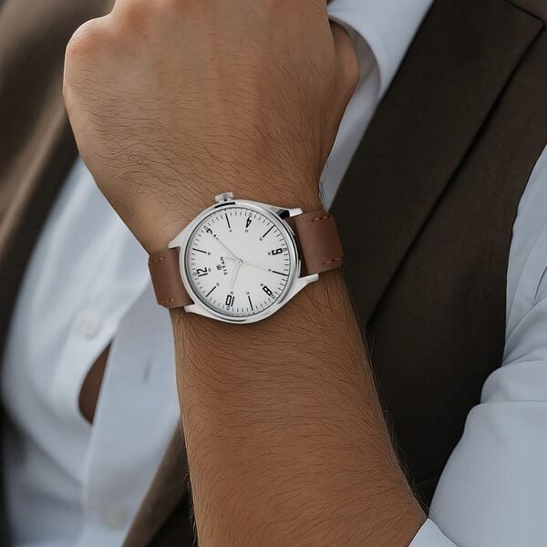 Titan 1802SL01 Men’s Silver-Dial Analog Watch with Brown Leather Strap