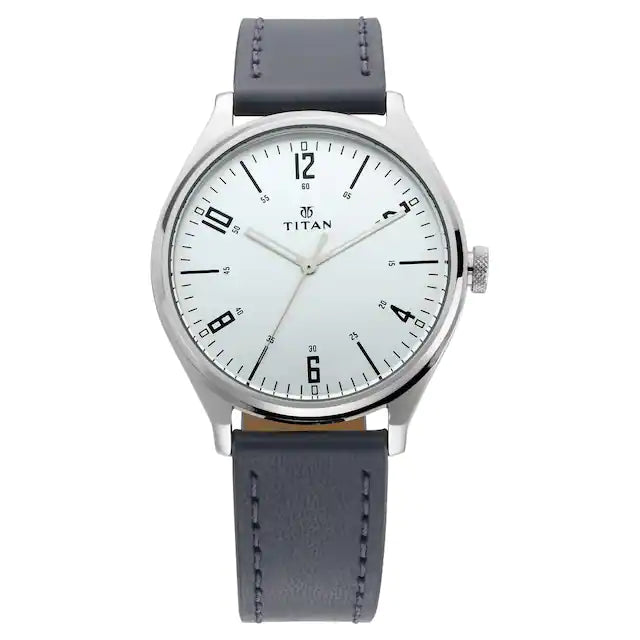 Titan 1802SL02 Men’s Silver-Dial Analog Watch with Genuine Leather Strap