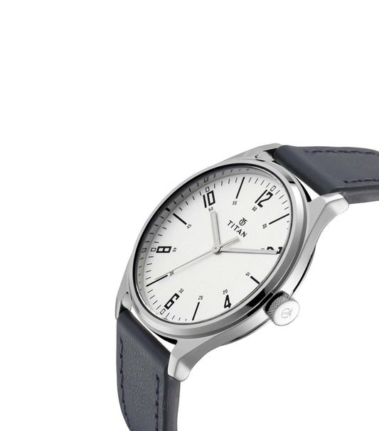 Titan 1802SL02 Men’s Silver-Dial Analog Watch with Genuine Leather Strap