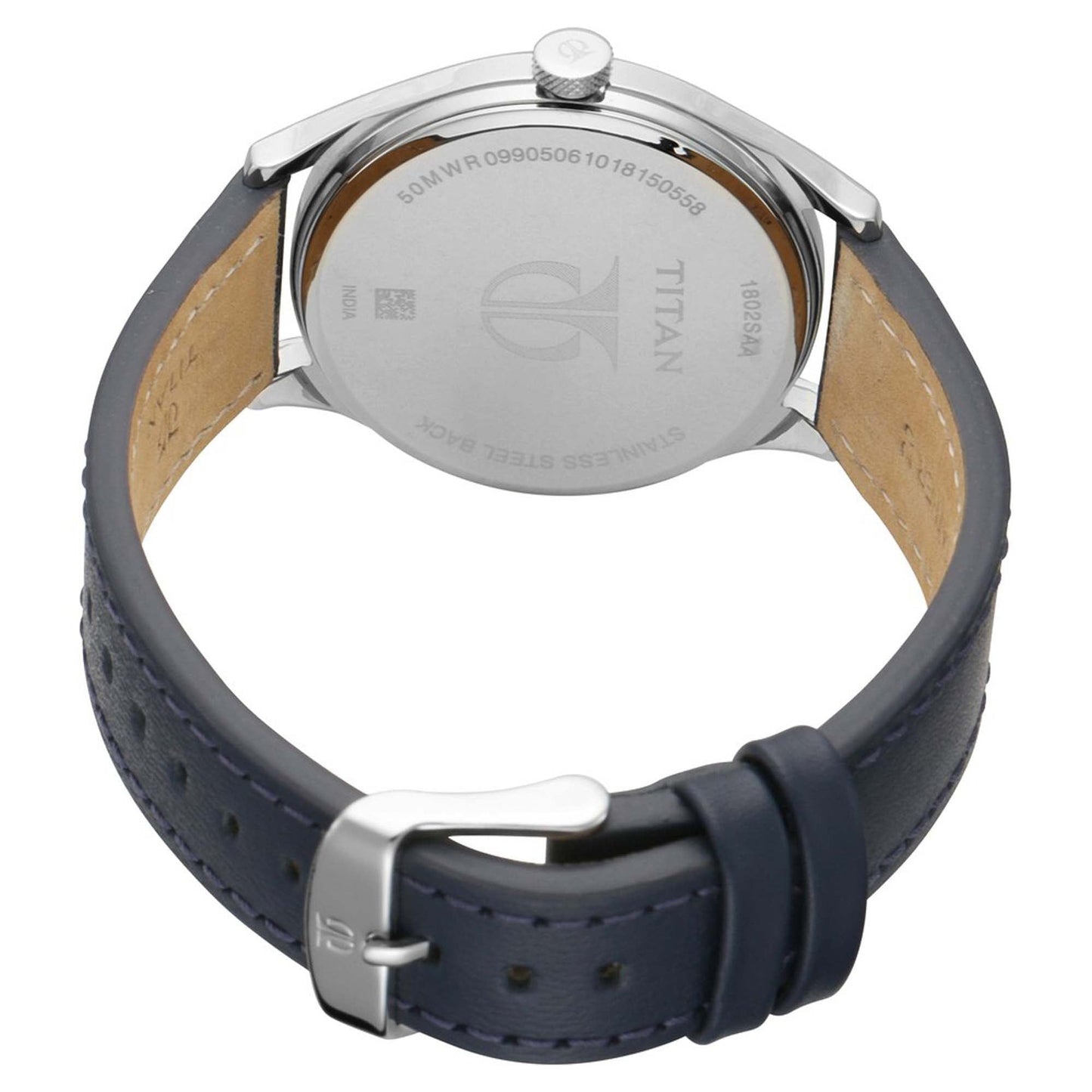 Titan 1802SL02 Men’s Silver-Dial Analog Watch with Genuine Leather Strap