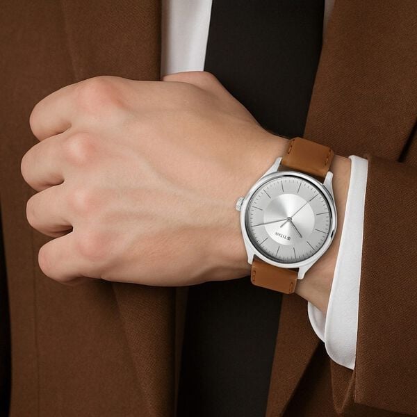 Titan 1802SL07 Urban Edge Silver Dial Men's Tan Leather Analog Watch