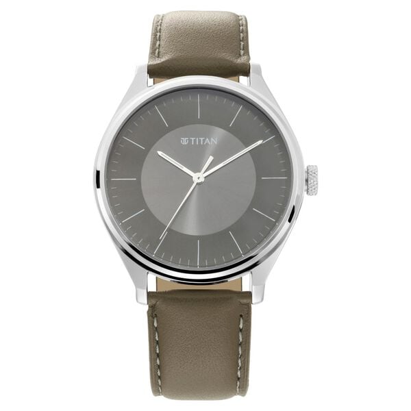Titan 1802SL08 Grey Dial Analog Watch for Men – Brown Leather Strap, Quartz Movement