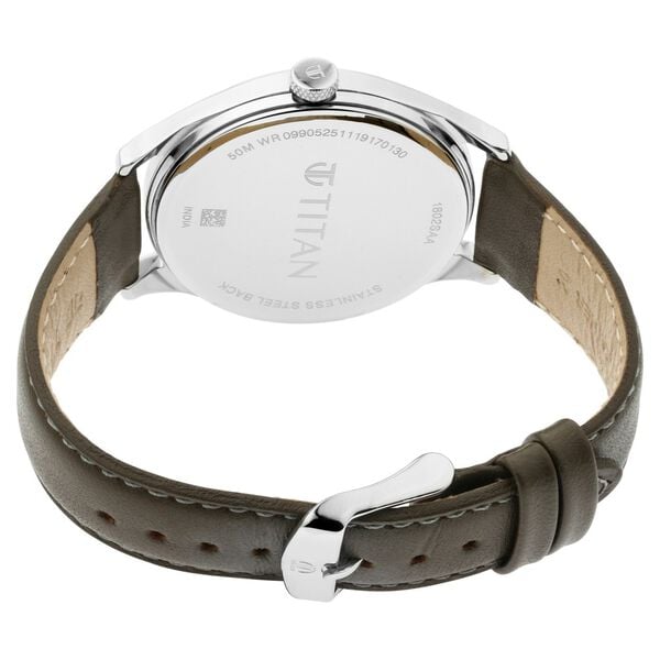 Titan 1802SL08 Grey Dial Analog Watch for Men – Brown Leather Strap, Quartz Movement