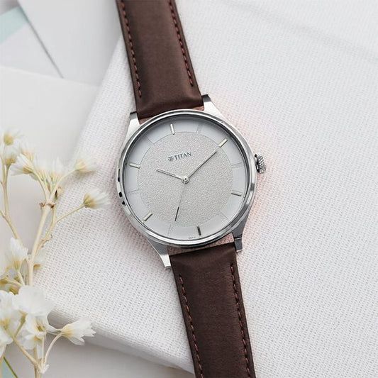 Titan 1802SL13 Men’s Classic Watch | White Dial & Brown Leather Strap | Quartz Analog Wrist Watch