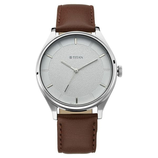Titan 1802SL13 Men’s Classic Watch | White Dial & Brown Leather Strap | Quartz Analog Wrist Watch