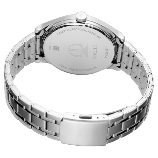 Titan 1802SM01 White Dial Analog Watch for Men – Silver Stainless Steel Strap, Quartz Movement