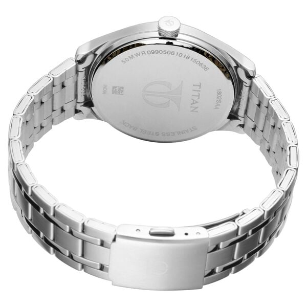 Titan 1802SM02 Blue Dial Analog Watch for Men – Silver Stainless Steel Strap, Quartz Movement
