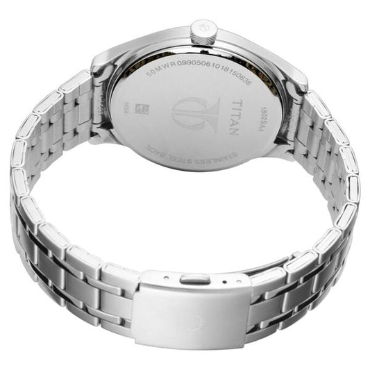 Titan 1802SM02 Blue Dial Analog Watch for Men – Silver Stainless Steel Strap, Quartz Movement