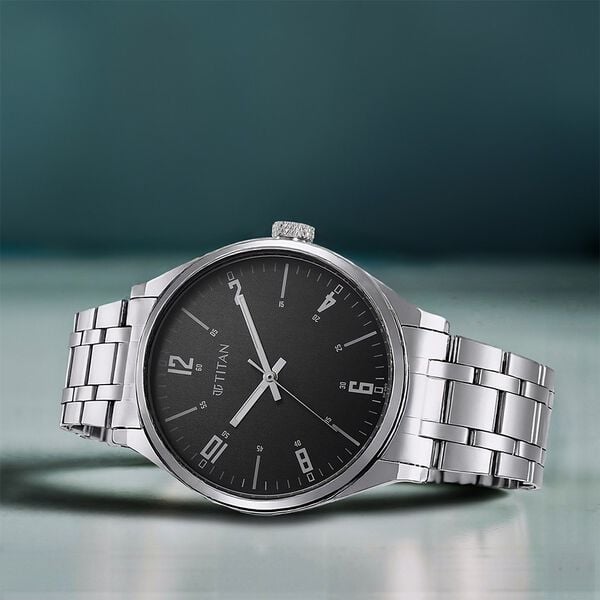 Titan 1802SM10 Wrist Wit Grey Dial Analog Quartz Stainless Steel Strap Watch – Men