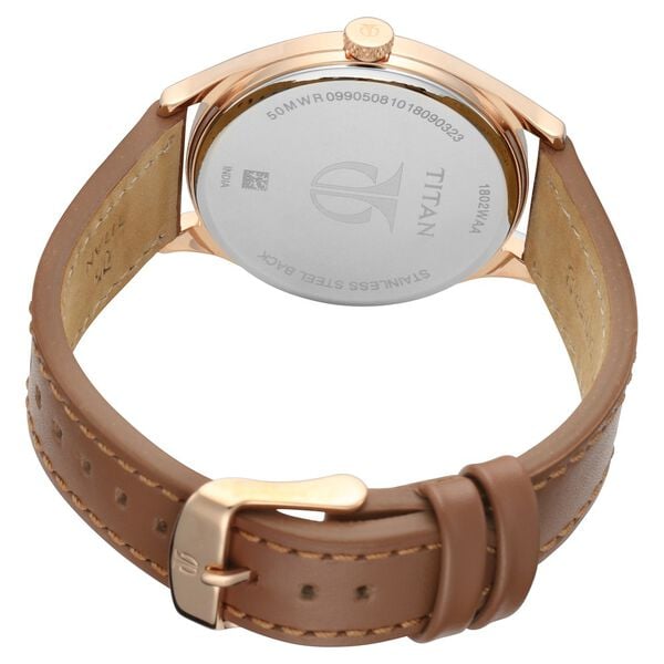 Titan 1802WL01 Blue Dial Analog Watch for Men – Brown Leather Strap, Quartz Movement