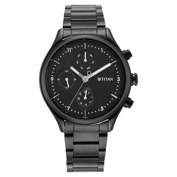 Titan NR1803NM01 Men’s Quartz Multifunction Stainless Steel Black Dial Watch